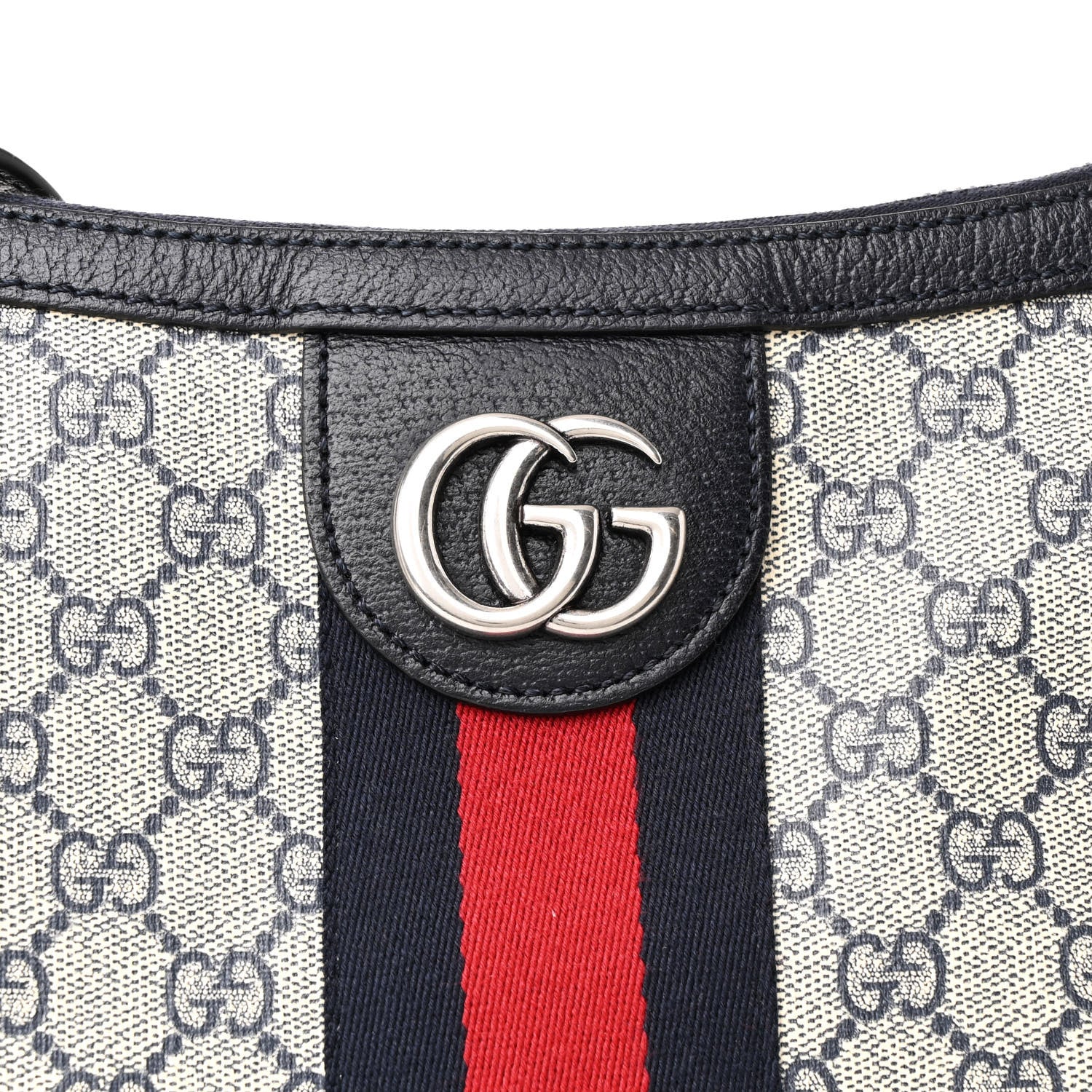 Gucci GG Supreme Monogram Textured Dollar Calfskin Web Small Ophidia Half Moon Hobo Beige Blue 8 of 10