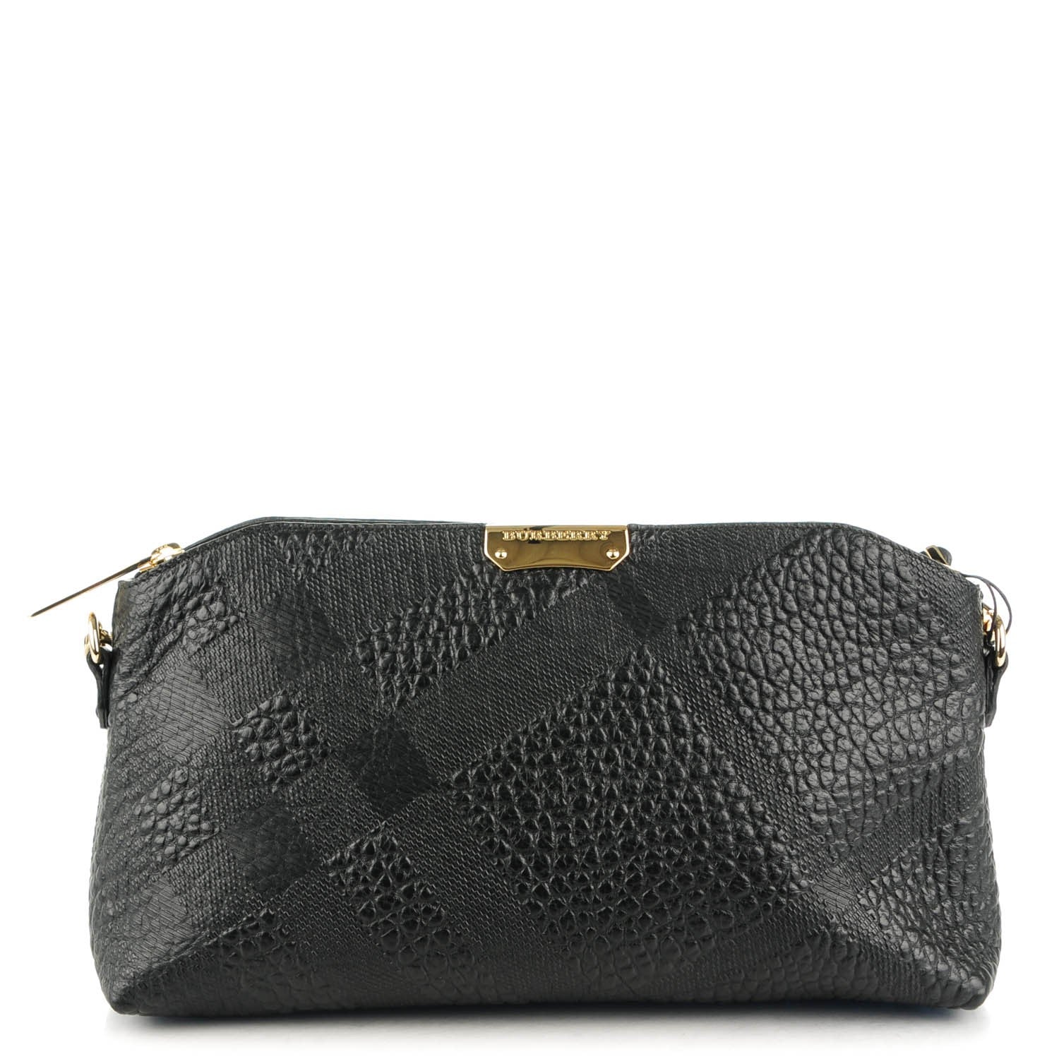 Burberry Signature Grain Calfskin Check Embossed Small Chichester Crossbody Clutch Bag Black 1 of 9