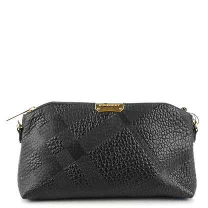 Burberry Signature Grain Calfskin Check Embossed Small Chichester Crossbody Clutch Bag Black 1 of 9