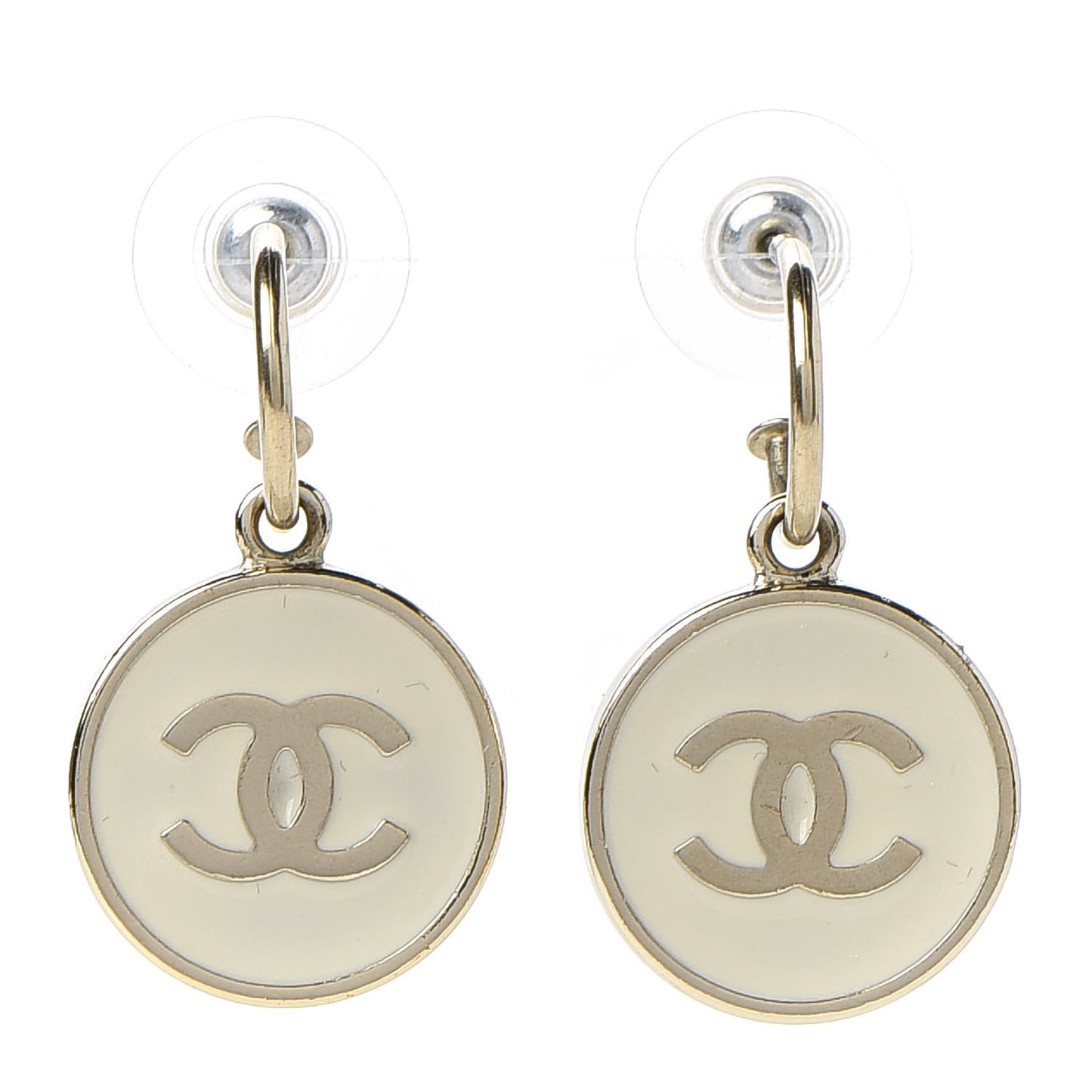 Enamel CC Drop Earrings White