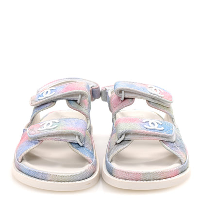 Chanel Printed Fabric Quilted Dad Sandals 38 Green Pink Blue 3 of 10