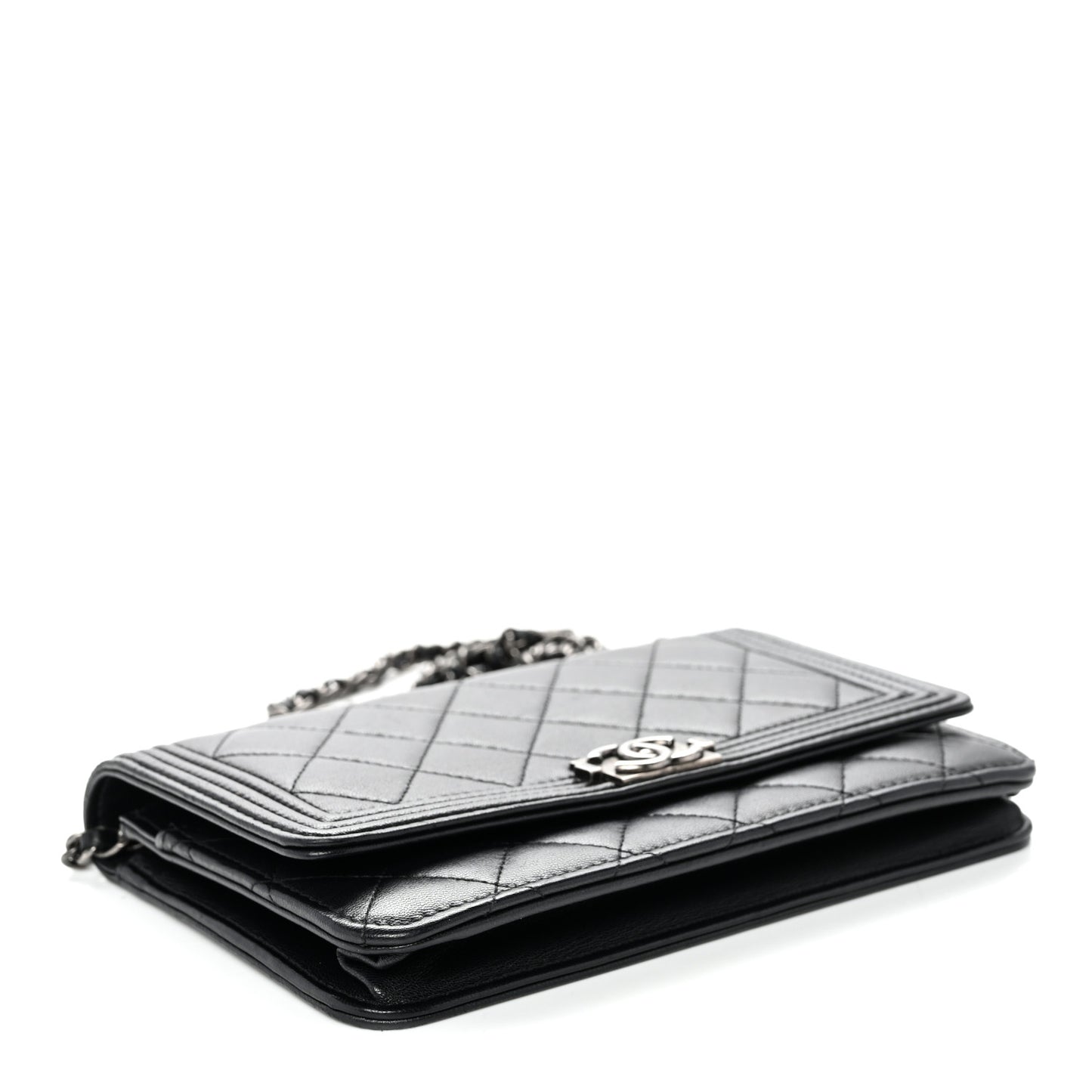Lambskin Quilted Boy Wallet On Chain WOC Black