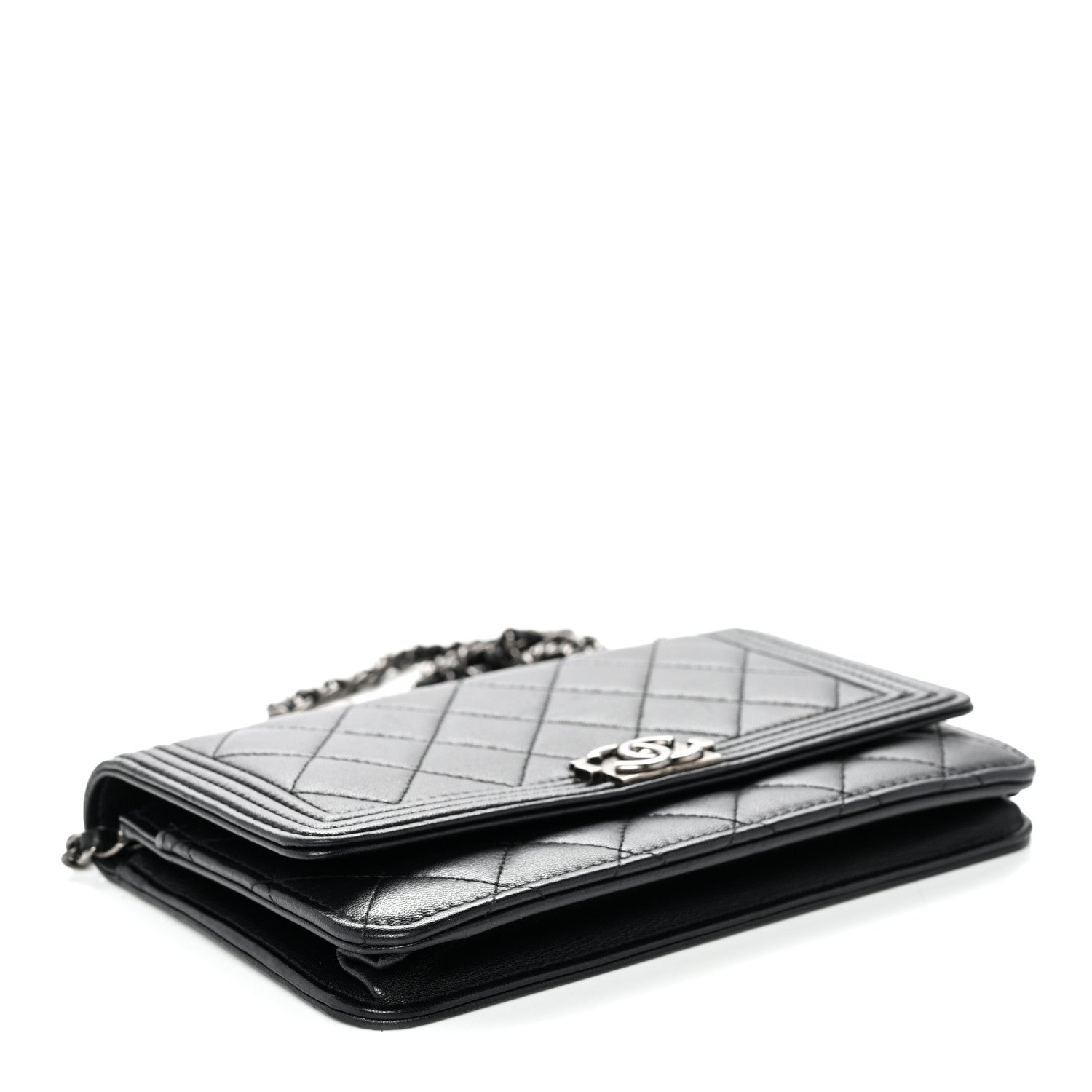 Chanel Lambskin Quilted Boy Wallet On Chain WOC Black 4 of 13