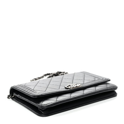Chanel Lambskin Quilted Boy Wallet On Chain WOC Black 4 of 13