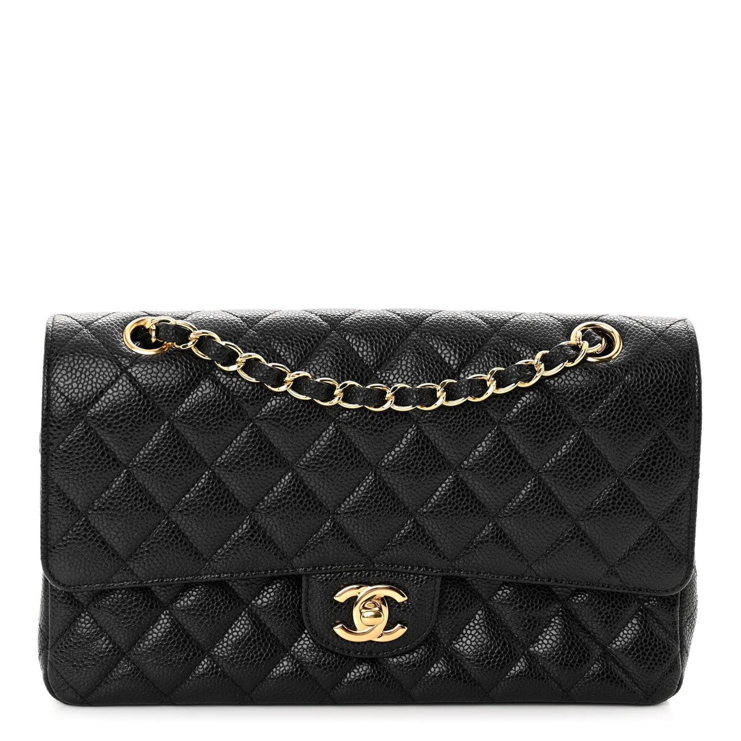 Caviar Quilted Medium Double Flap Black