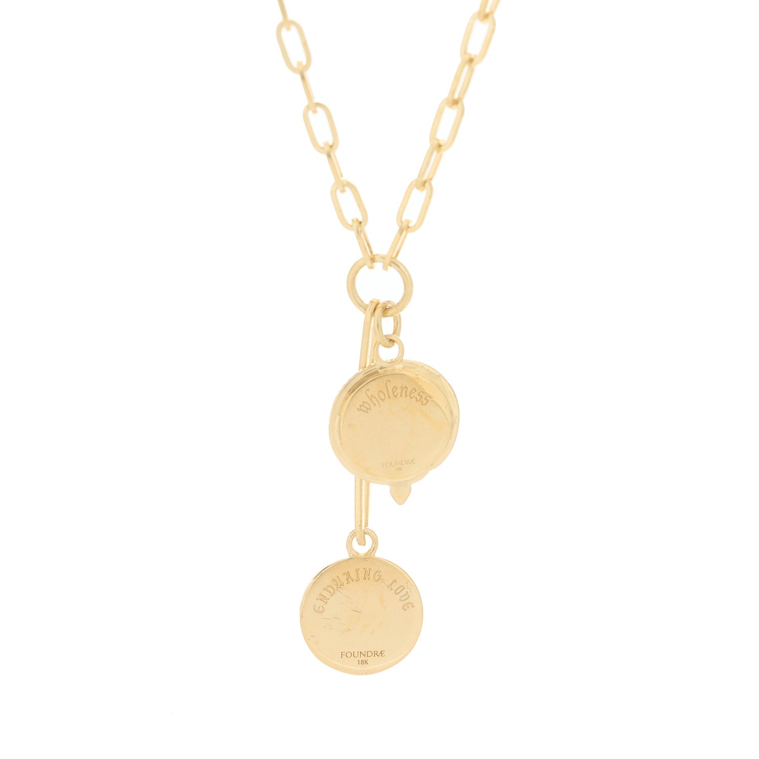 Foundrae 18K Yellow Gold Diamond Enamel Petite Wholeness Baby Enduring Love Medallion Extended Clip Extension Chain Necklace White 4 of 5