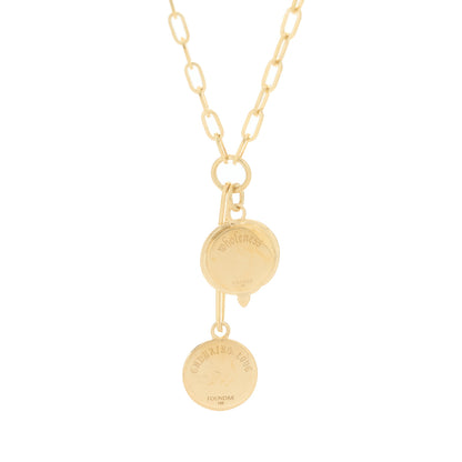 Foundrae 18K Yellow Gold Diamond Enamel Petite Wholeness Baby Enduring Love Medallion Extended Clip Extension Chain Necklace White 4 of 5