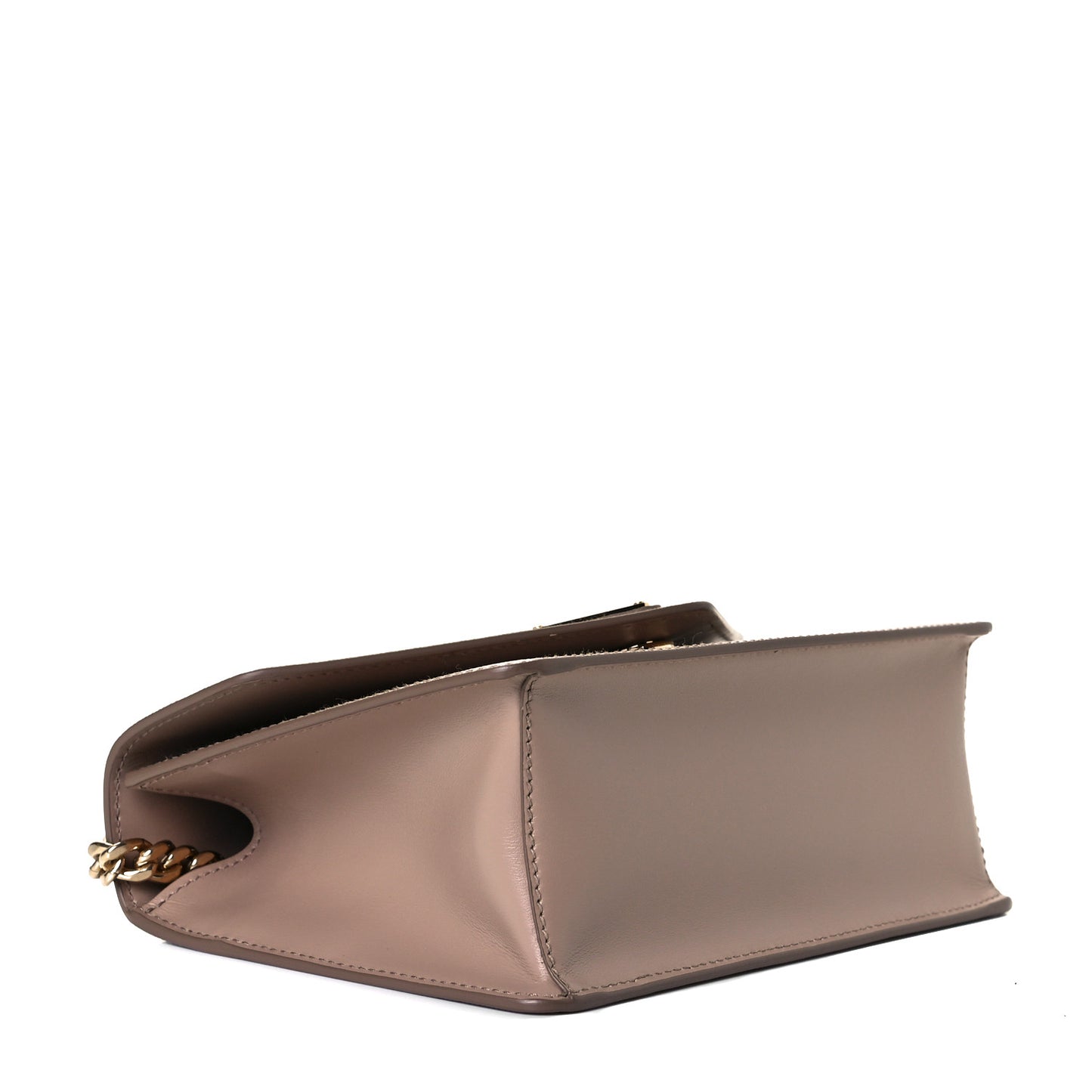 Saffiano Soft Calfskin Metal Triangle Logo Envelope Chain Shoulder Bag Cammeo