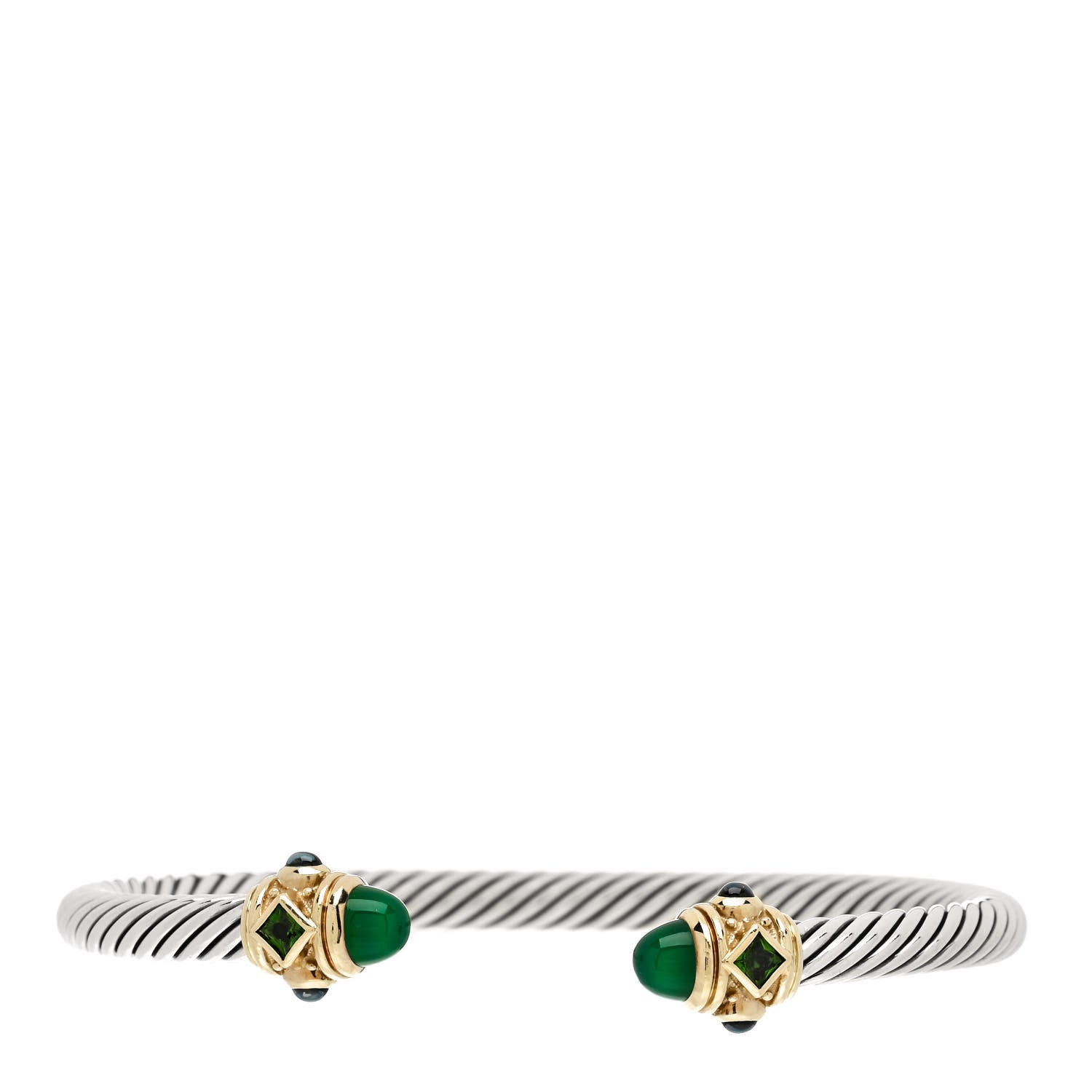 David Yurman Sterling Silver 14K Yellow Gold Green Onyx Chrome Diopside Blue Topaz 5mm Cable Renaissance Bracelet 1 of 3