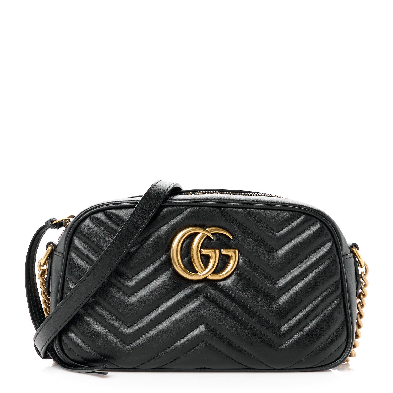 Gucci Calfskin Matelasse Small GG Marmont Chain Shoulder Bag Black 1 of 11
