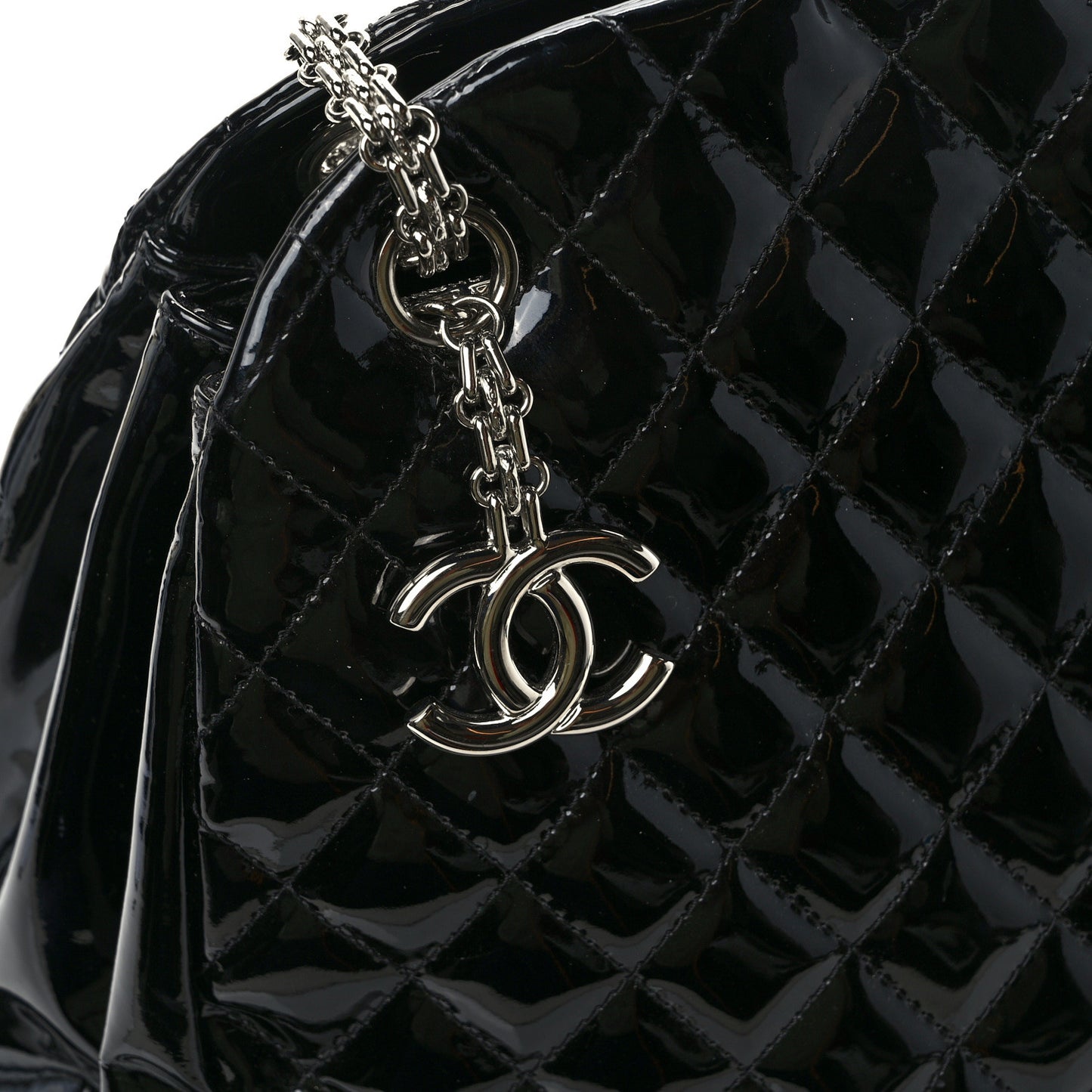 Patent Quilted Large Just Mademoiselle Bowling Bag Black