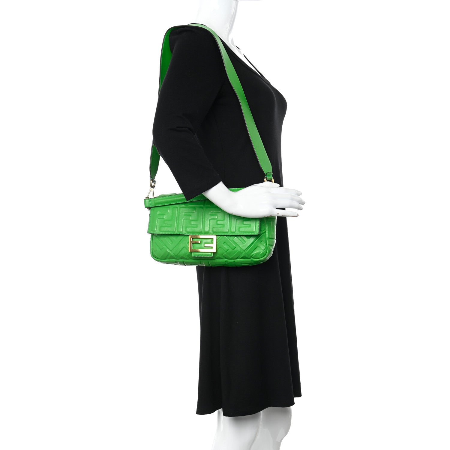 Fendi Nappa FF 1974 Embossed Baguette Tomatillo 2 of 16