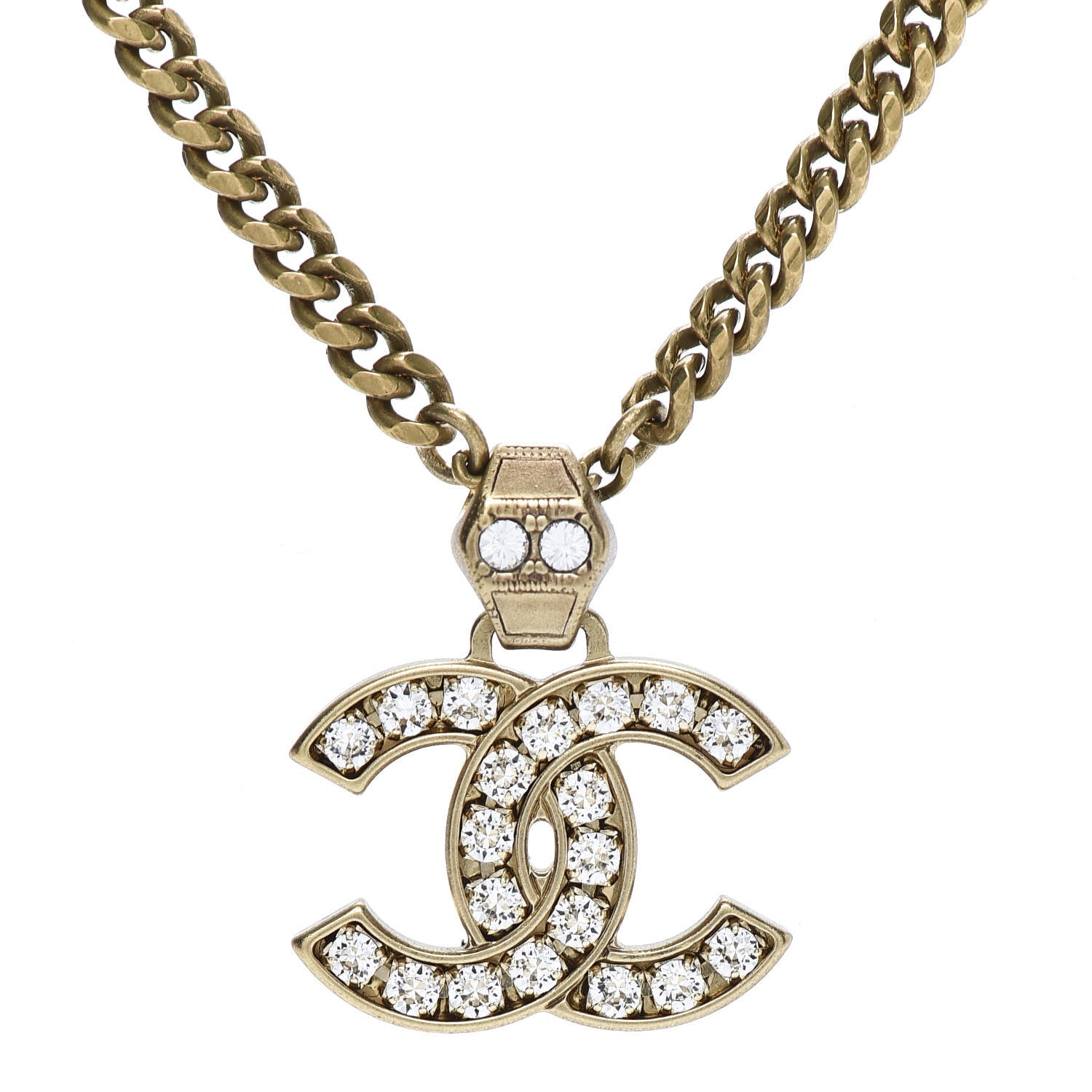 Chanel Crystal CC Pendant Necklace Gold 3 of 6