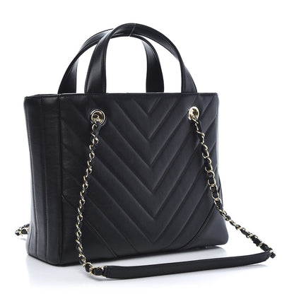 Chanel Calfskin Chevron Quilted Small Statement Shopping Tote Black 3 of 10