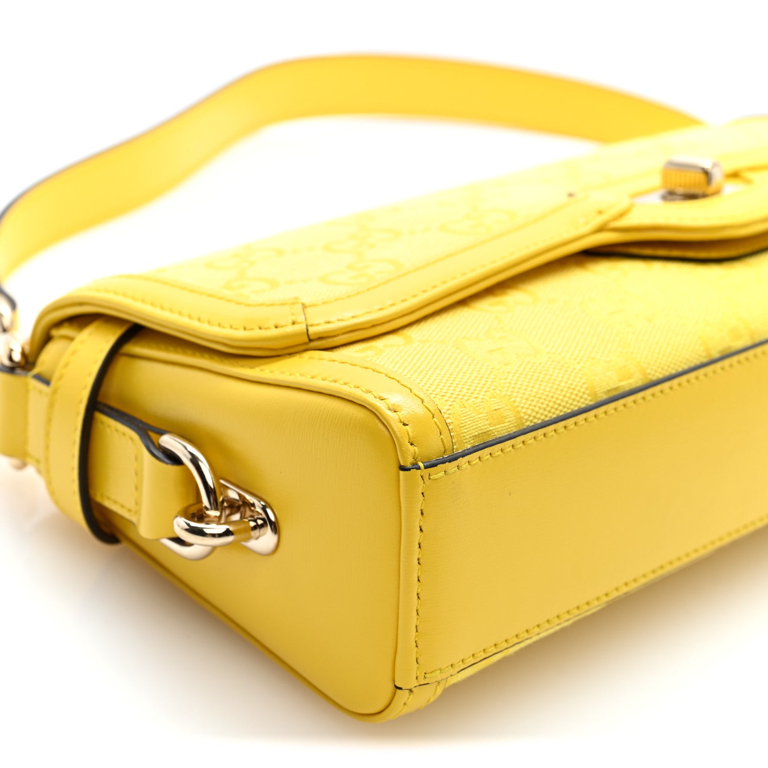 Gucci GG Monogram Textured Dollar Calfskin Small Luce Shoulder Bag Yellow Yellow 8 of 9