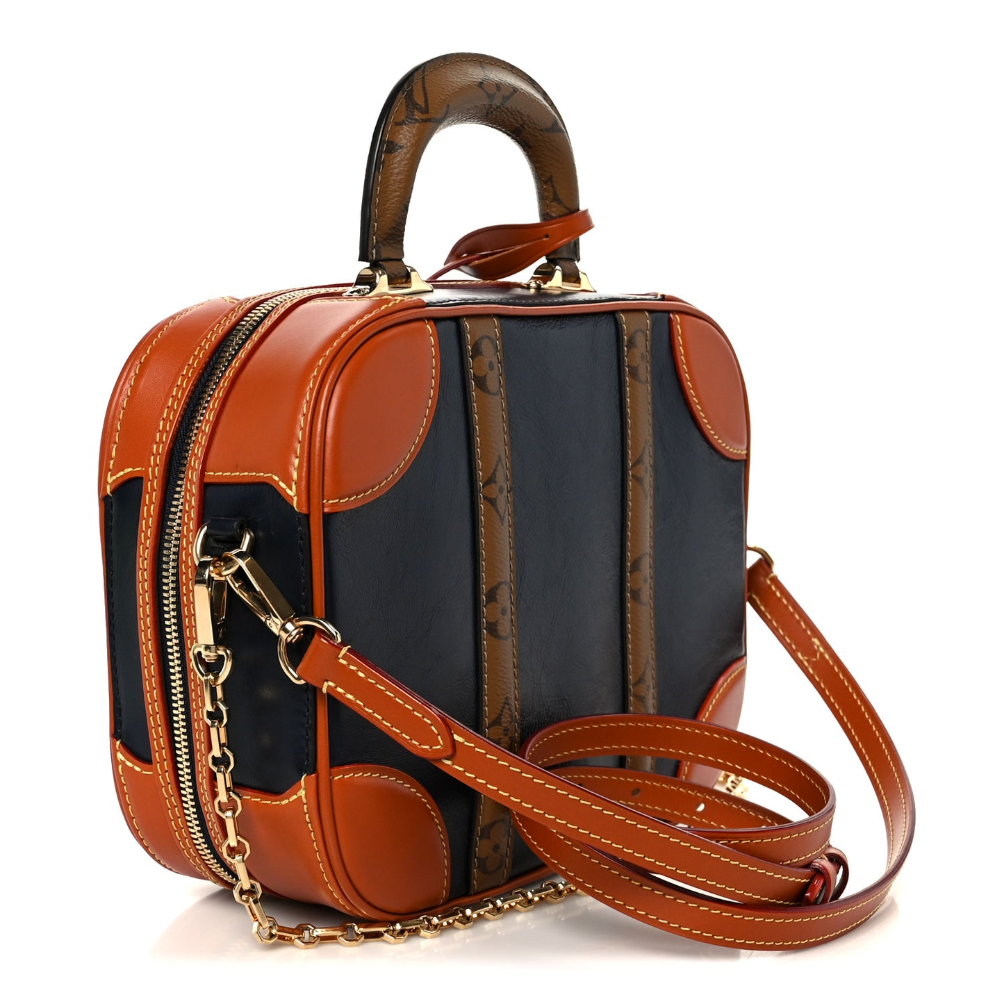 Calfskin Reverse Monogram Valisette PM Navy Caramel