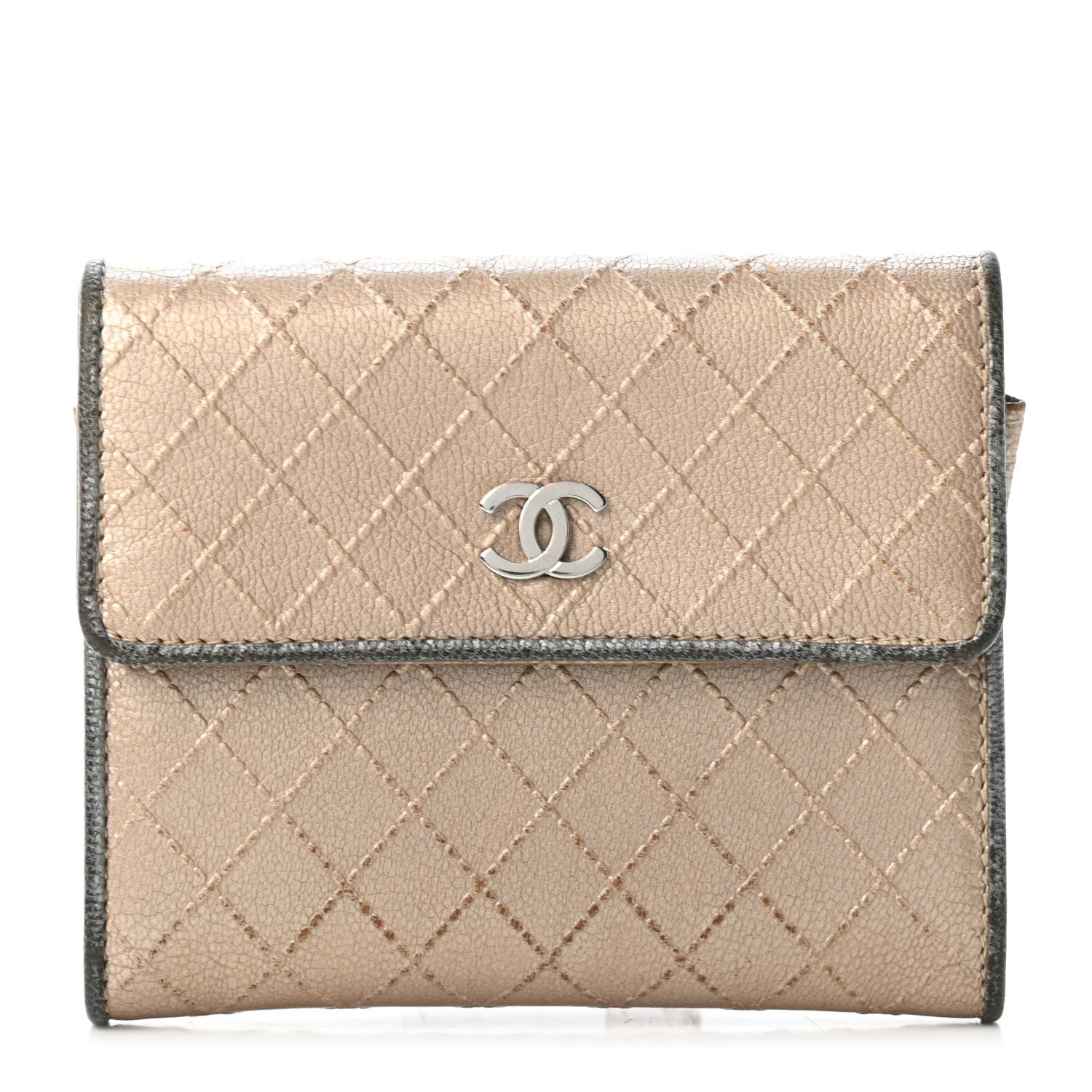 Chanel Metallic Calfskin Diamond Stitched Flap Card Holder Gold 1 of 5