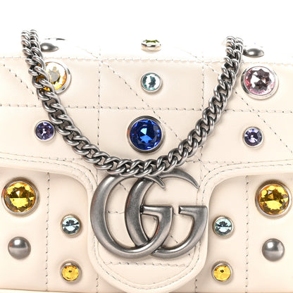 Gucci Calfskin Crystal Matelasse Aria Super Mini GG Marmont Shoulder Bag Mystic White Multicolor 8 of 11