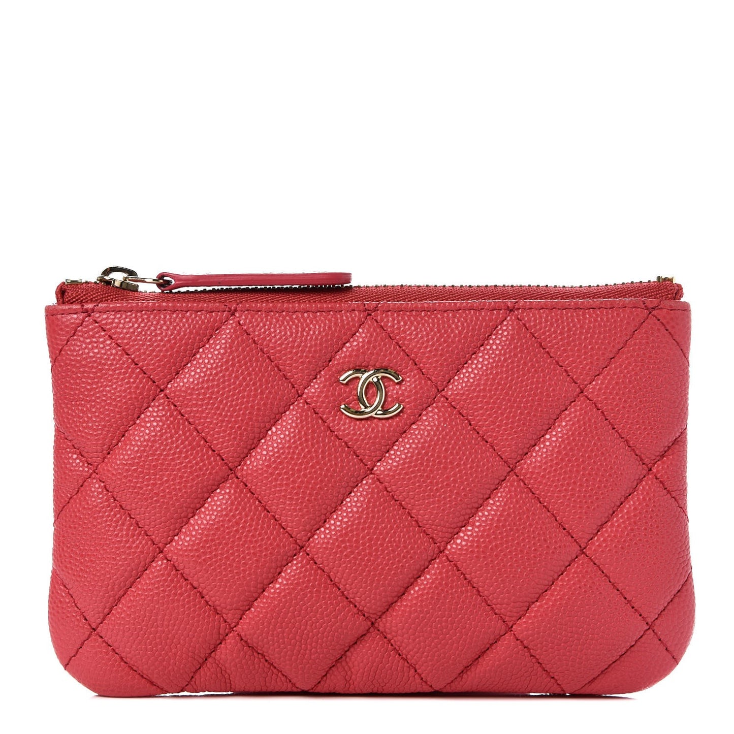 Caviar Quilted Small Cosmetic Case Dark Pink