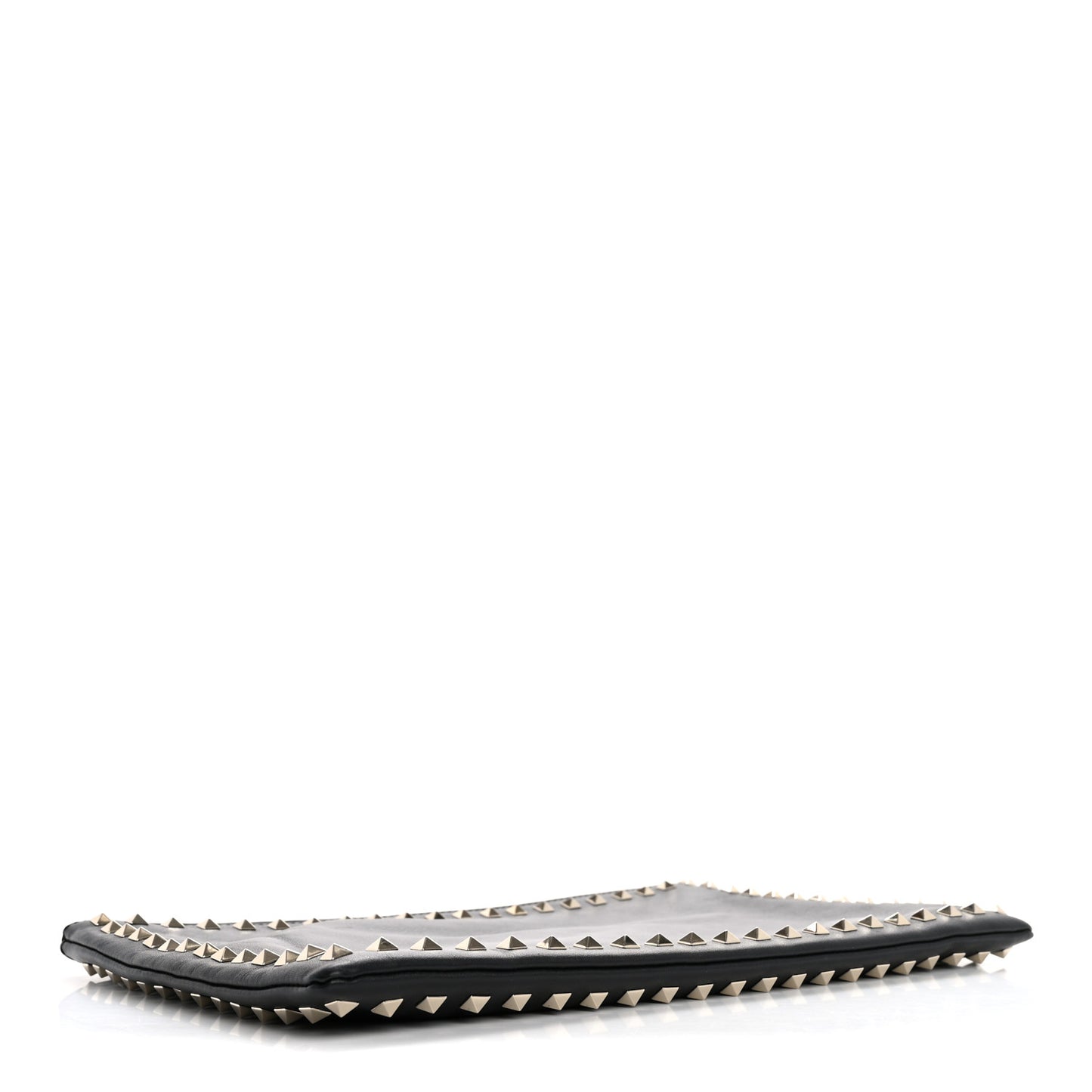 Vitello Large Rockstud Zip Wristlet Pouch Black