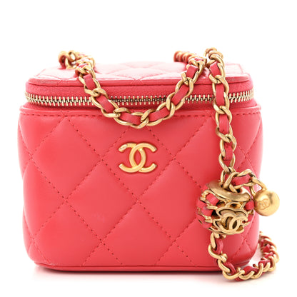 Chanel Lambskin Quilted Pearl Crush Mini Vanity Case With Chain Dark Pink 1 of 12