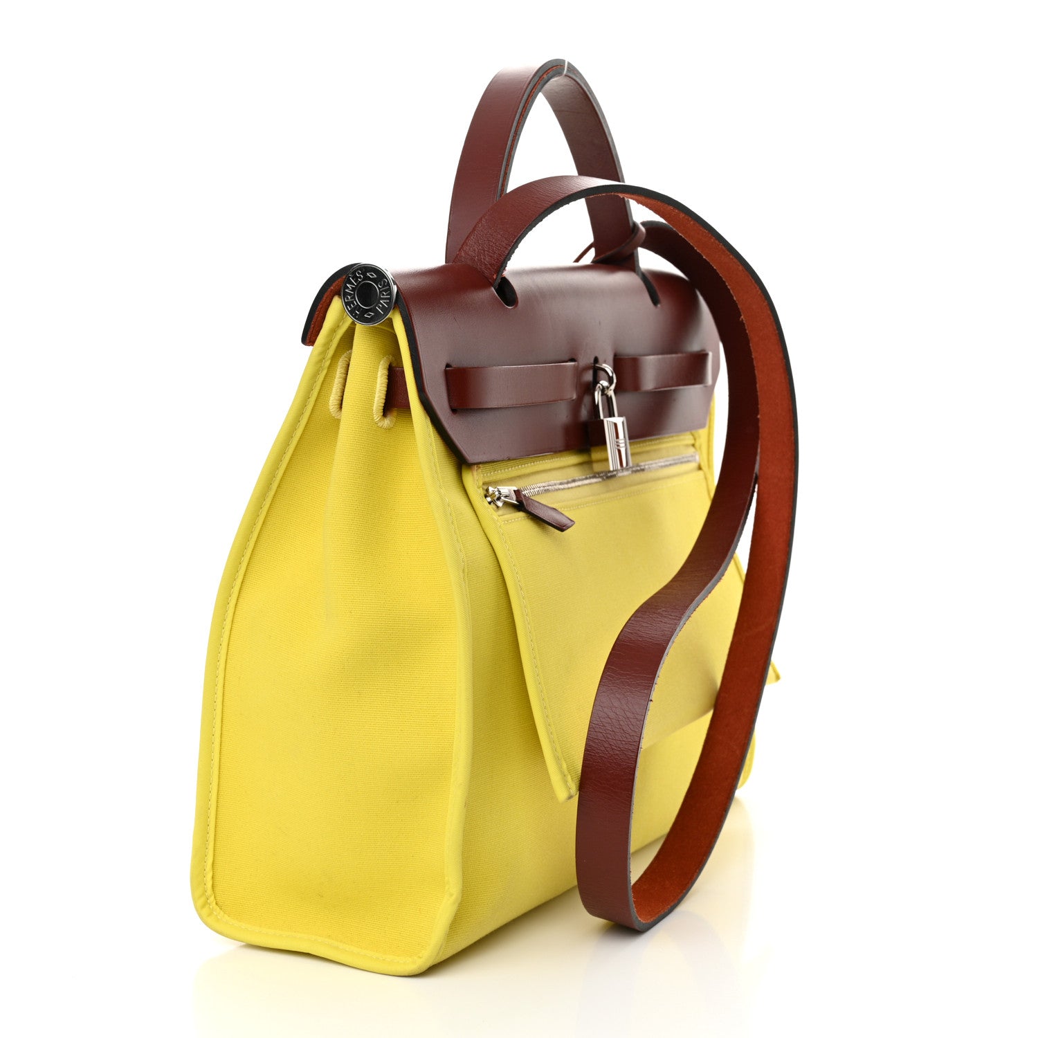Hermes Vache Hunter Toile Herbag Zip 31 PM Lime Rouge H 4 of 17
