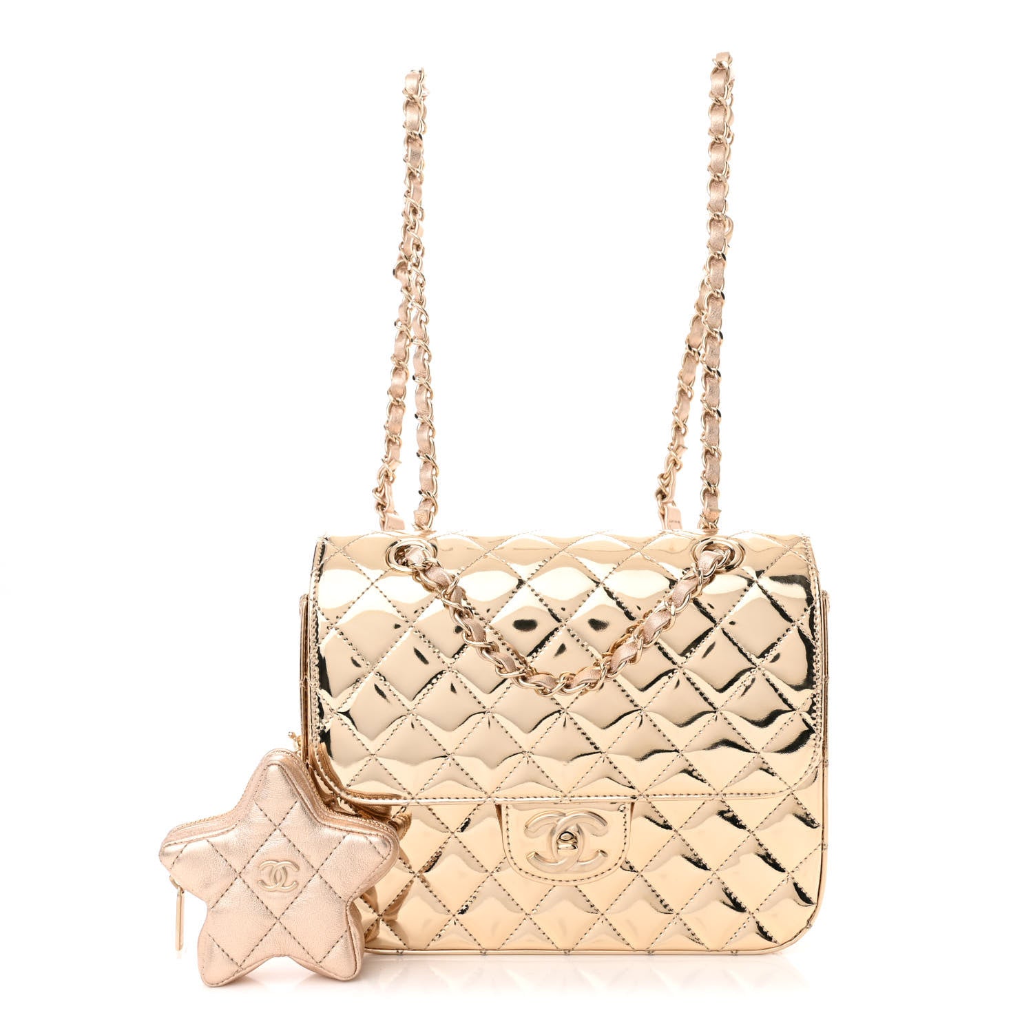 Chanel Mirror Calfskin Metallic Calfskin Quilted Hollywood Boulevard Backpack With Coin Purse Gold 1 of 11