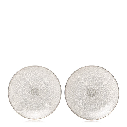 Hermes Porcelain Mosaique Au 24 Bread Plate Set of 2 Platine 1 of 6