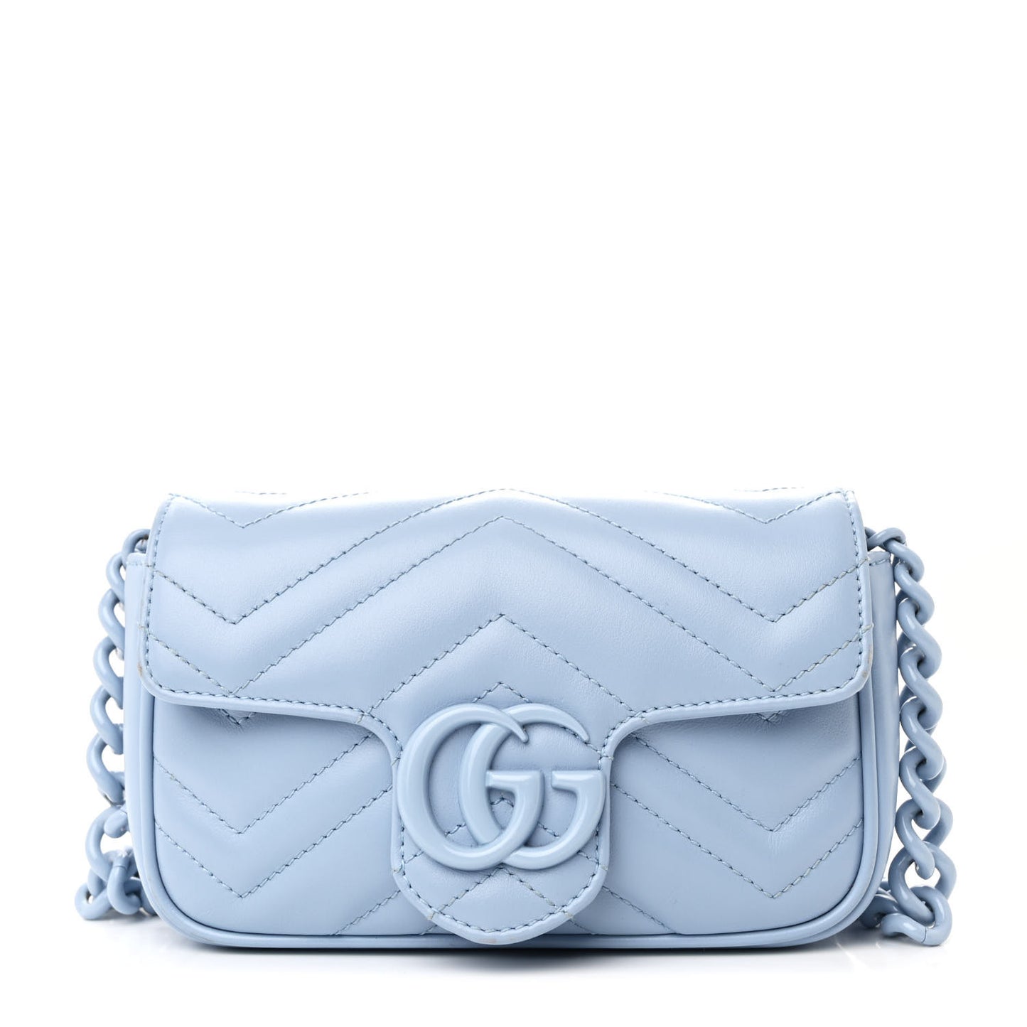 Calfskin Matelasse Monochrome GG Marmont Chain Belt Bag Porcelain Light Blue