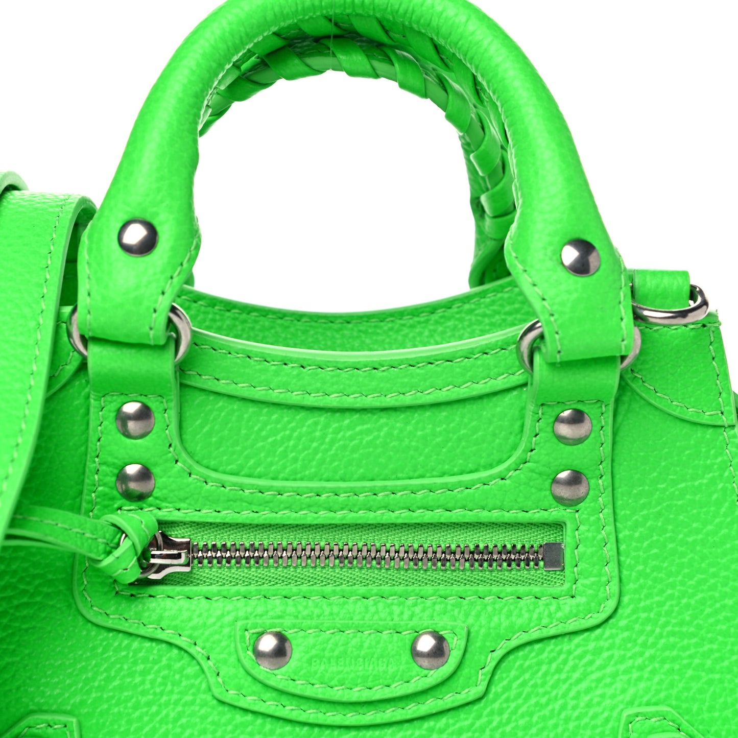 Grained Calfskin Neo Classic Silver Hardware Nano City Crossbody Fluo Green