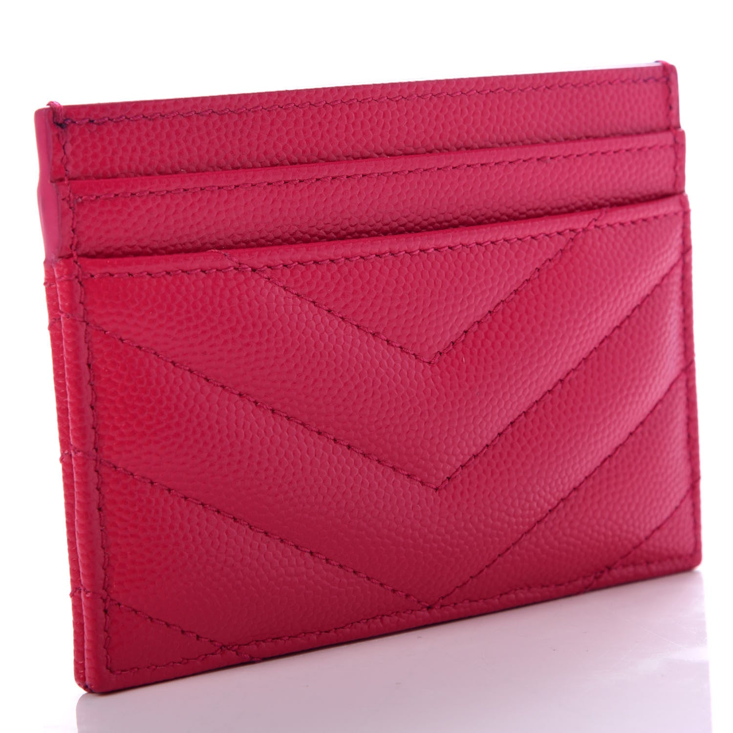 Saint Laurent Grain De Poudre Matelasse Chevron Monogram Credit Card Case Fresh Fuxia 3 of 8