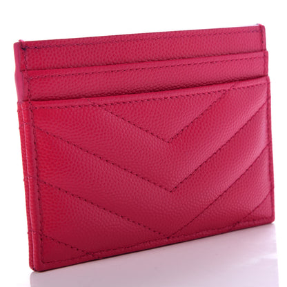 Saint Laurent Grain De Poudre Matelasse Chevron Monogram Credit Card Case Fresh Fuxia 3 of 8