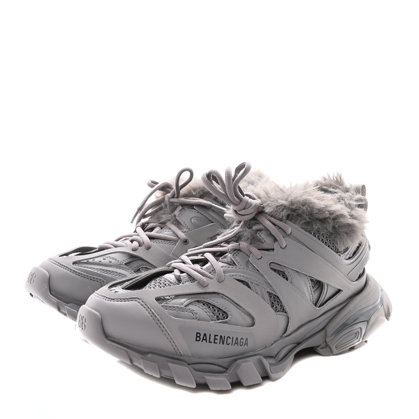 Mesh Rubber Faux Fur Track Sneakers 41 Grey