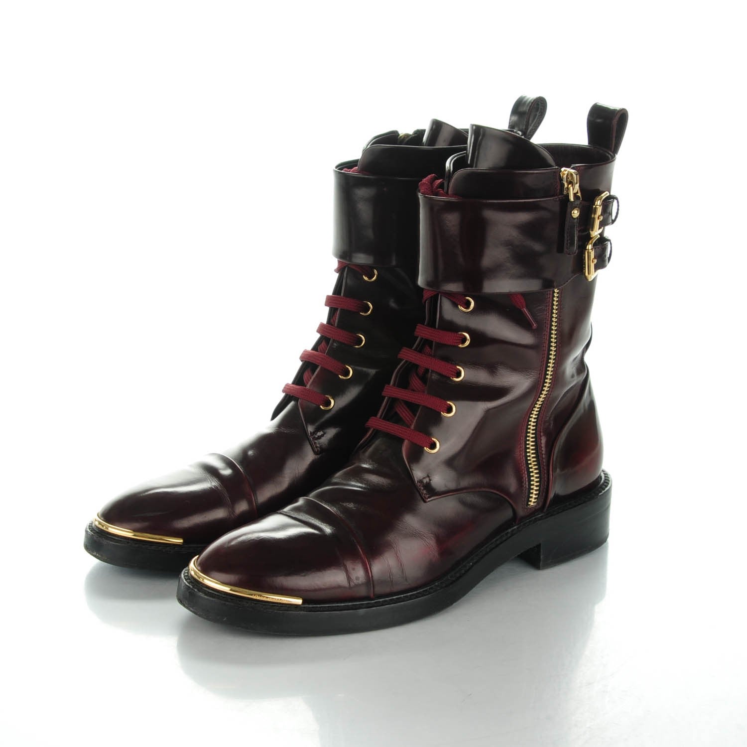 Louis Vuitton Calfskin Diplomacy Ranger Combat Boots 38.5 Red 2 of 12