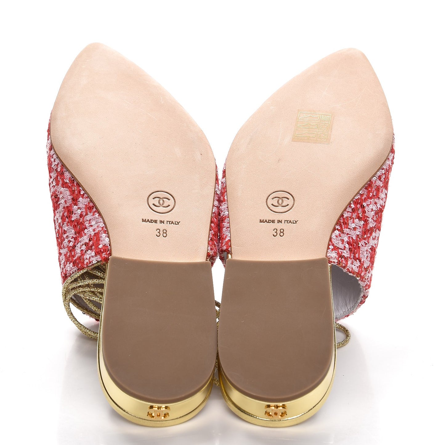 Sequin Pointed Toe Mules 38 Red Gold