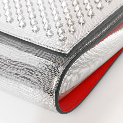 Christian Louboutin Metallic Laminato Lizard Embossed Spikes Paloma Clutch Silver 9 of 9