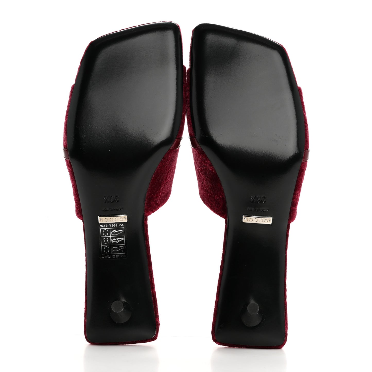 New Velvet Ashmir Regent Calfskin GG Monogram Square Toe Bow 45mm Slide Sandals 36.5 Red Grape