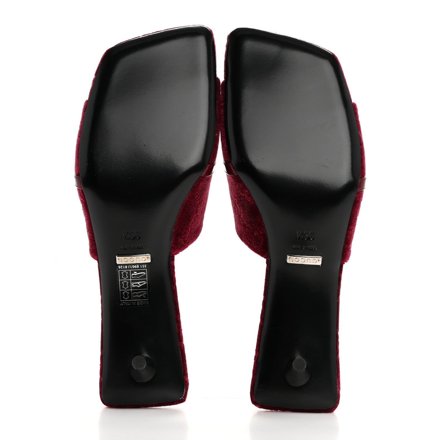 Gucci New Velvet Ashmir Regent Calfskin GG Monogram Square Toe Bow 45mm Slide Sandals 36.5 Red Grape 6 of 9