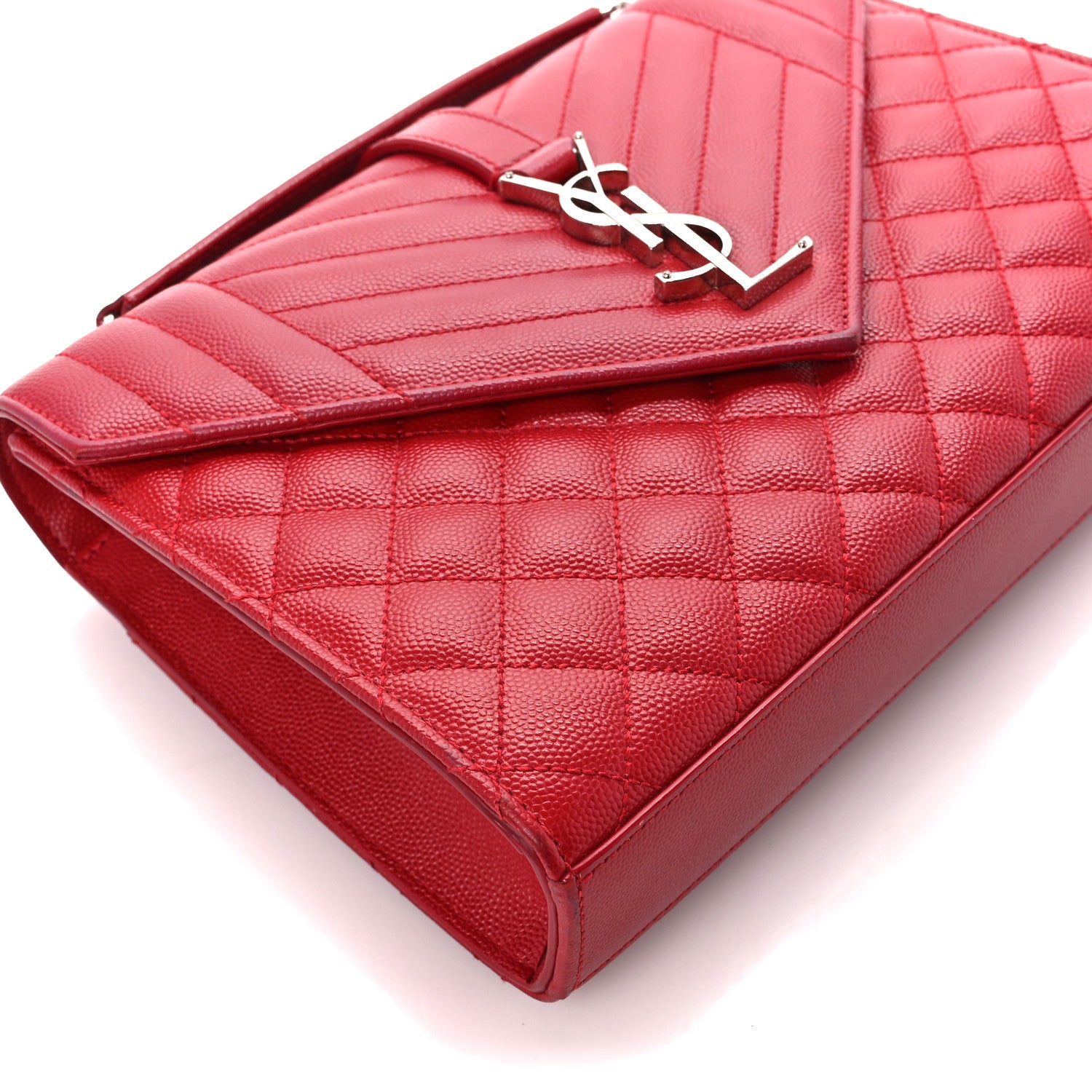 Saint Laurent Grain De Poudre Textured Mixed Matelasse Triquilt Medium Monogram Satchel Rouge Eros 9 of 10
