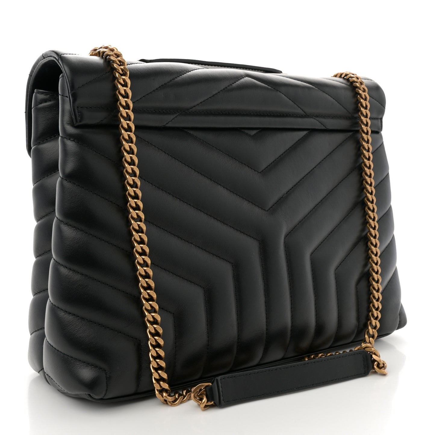 Calfskin Y Quilted Monogram Medium Loulou Chain Satchel Black