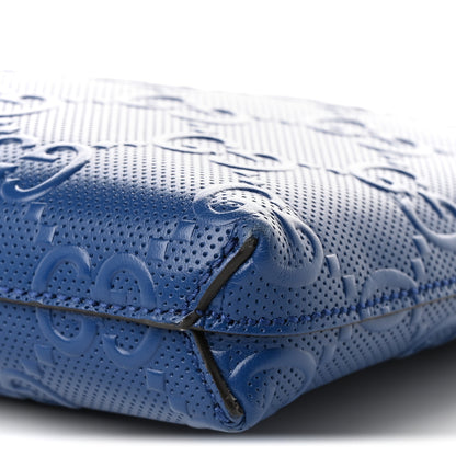 Gucci Calfskin GG Tennis Embossed Medium Wristlet Messenger Bag Intense Metal Blue 10 of 10