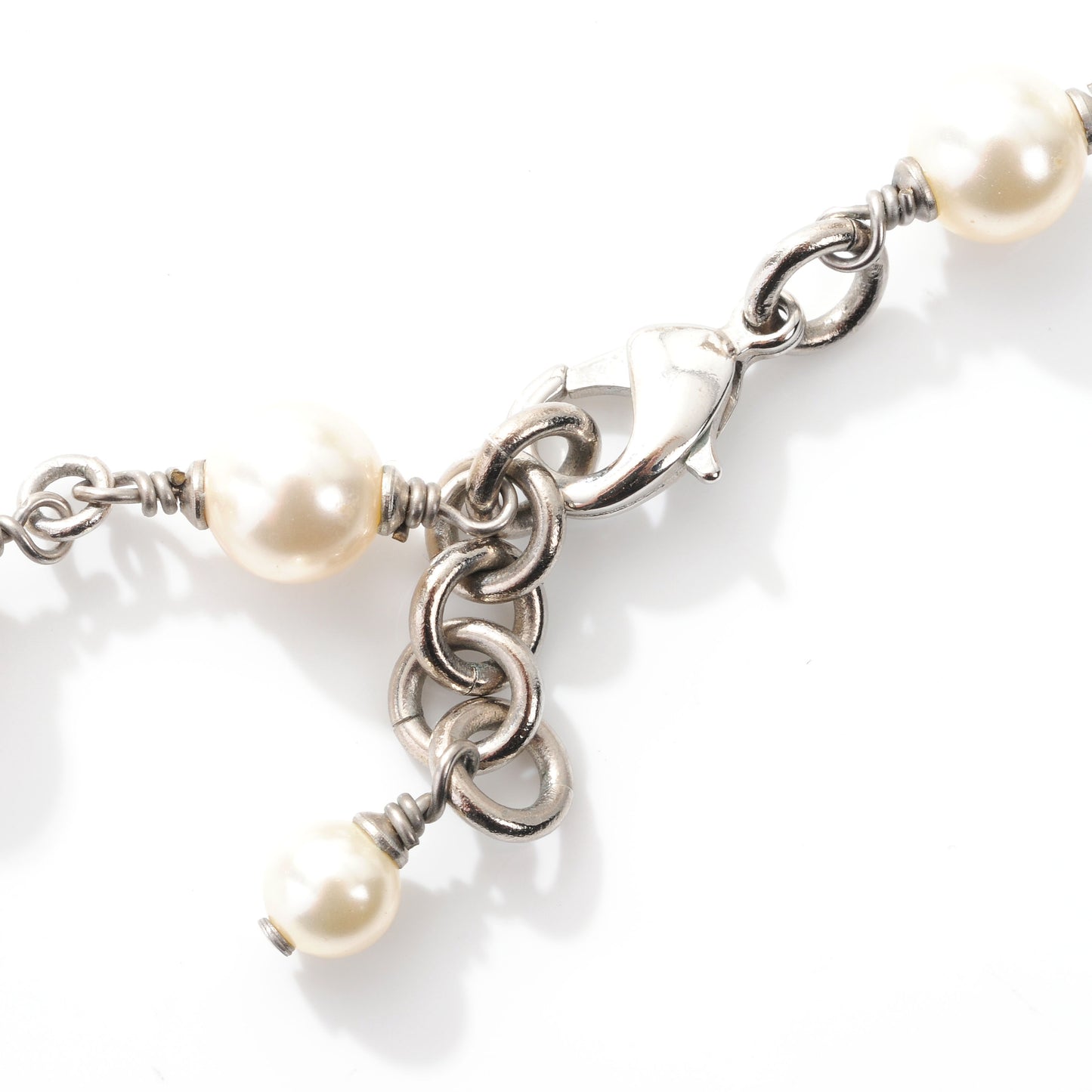 Crystal Pearl CC Long Necklace Silver