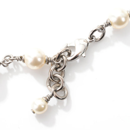 Chanel Crystal Pearl CC Long Necklace Silver 4 of 5