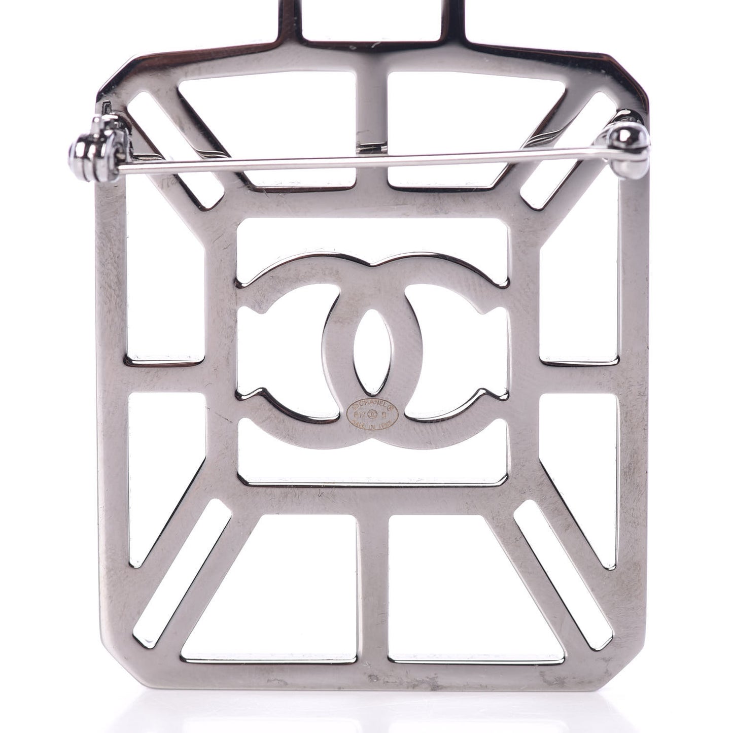Ruthenium Crystal Perfume Bottle CC Brooch Iridescent Pink