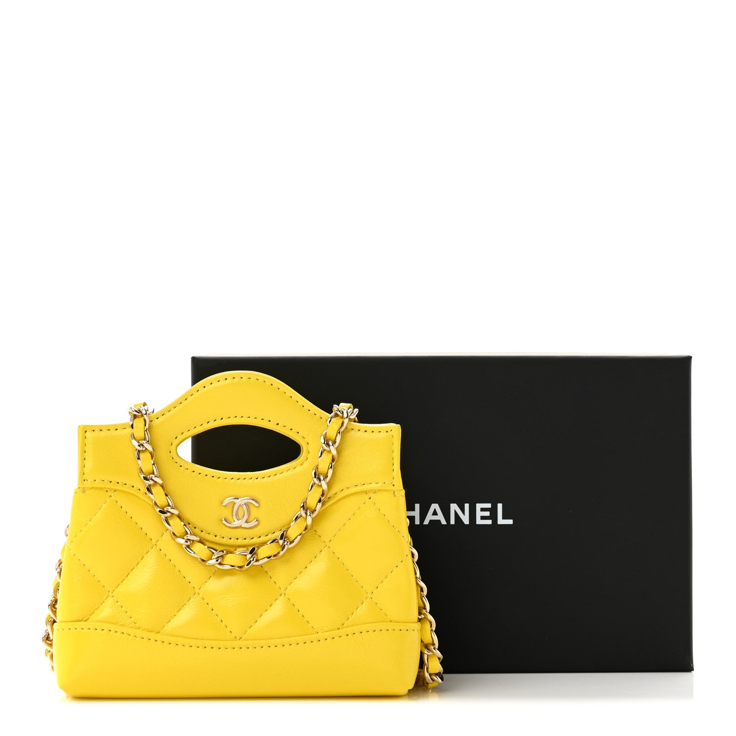Chanel Shiny Lambskin Quilted Micro 31 Clutch With Chain Yellow 10 of 10