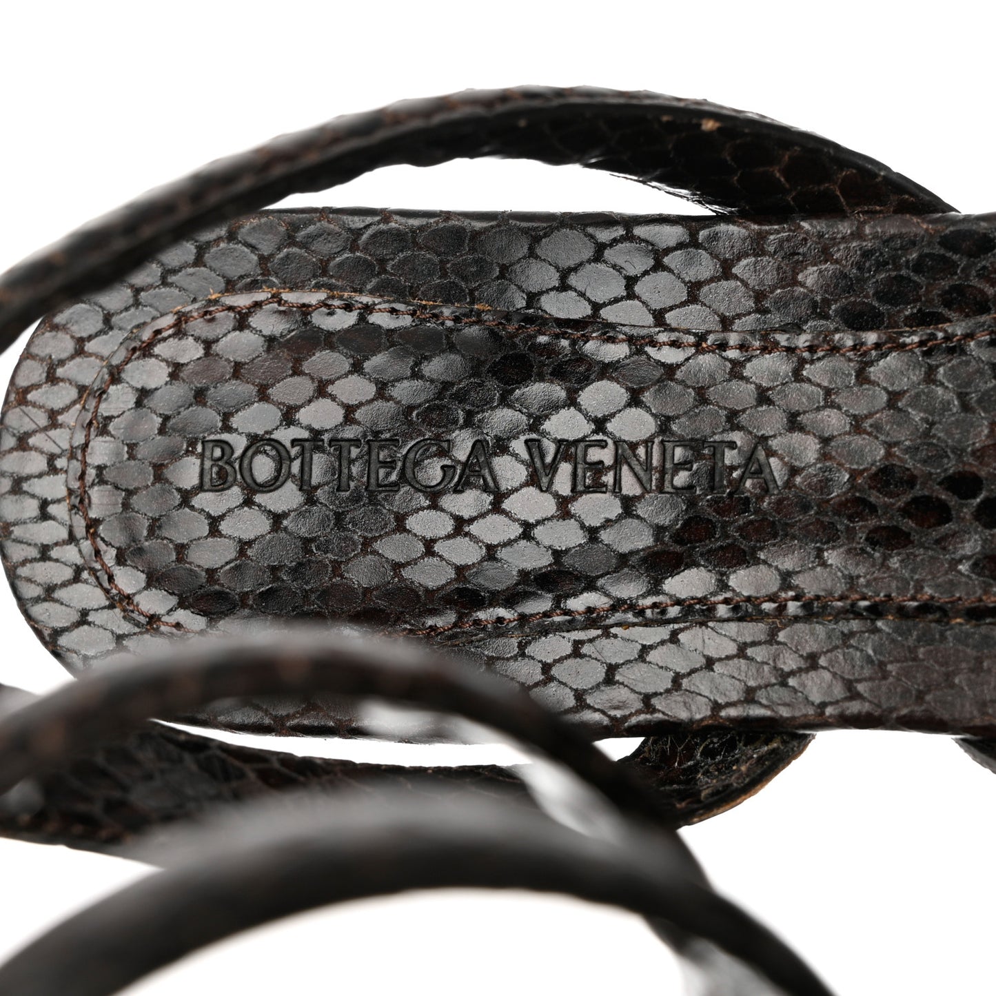 Calfskin Python Printed Spiral Flat Sandals 36 Chocolate