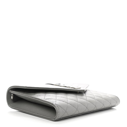 Saint Laurent Grain De Poudre Textured Mixed Matelasse Triquilt Monogram Clutch Storm 4 of 8