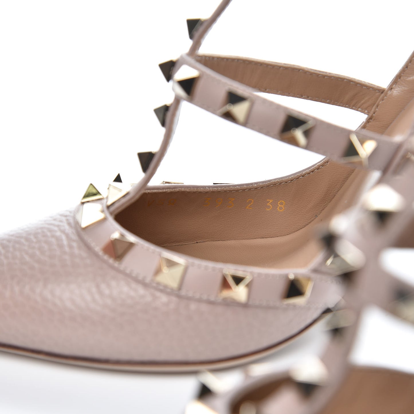 Pebbled Calfskin Rockstud Ankle Strap Pumps 38 Poudre