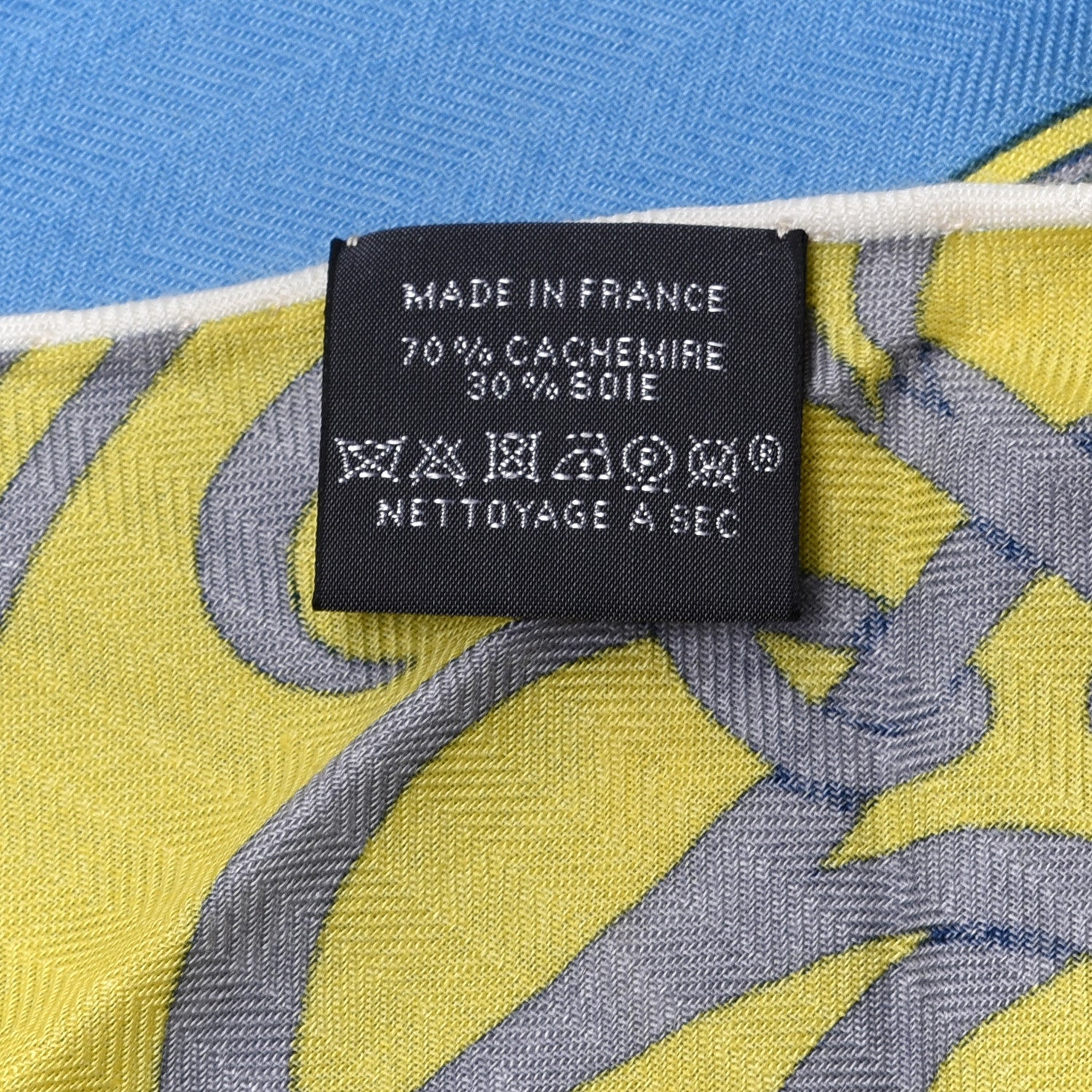 Hermes Cashmere Silk Ex-Libris Triangle Scarf Bleu Ciel Jaune Rose 3 of 4
