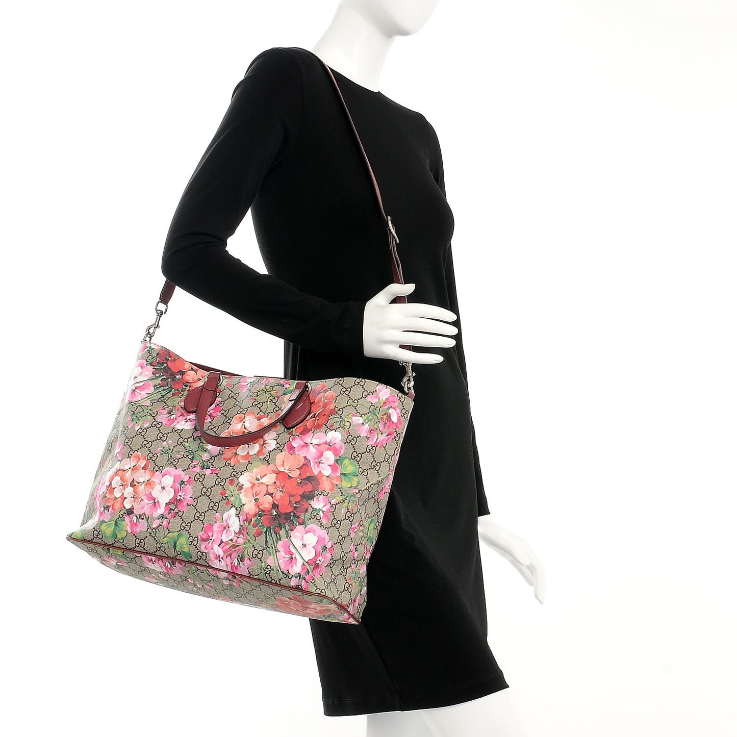 Soft GG Supreme Monogram Blooms Medium Crossbody Tote Beige Multicolor Dry Rose